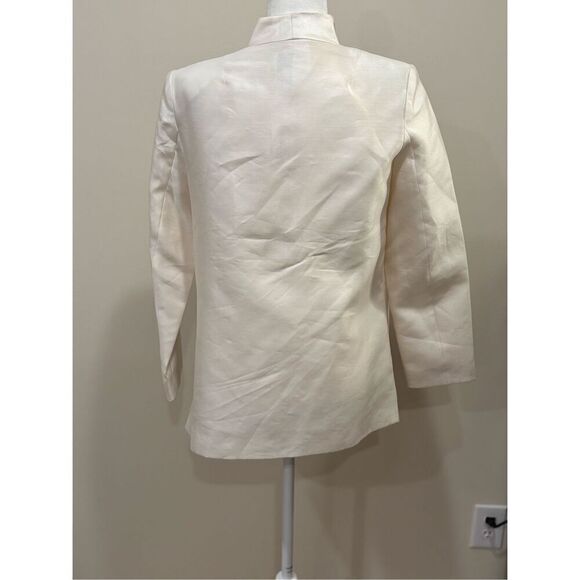 Victor Costa Occasion Women's Beaded Embroidered Silk Coat Cream Black - Picture 5 of 6